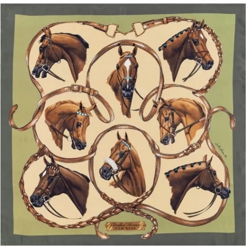 Green/Olive Border Scarf - Bridled Horses